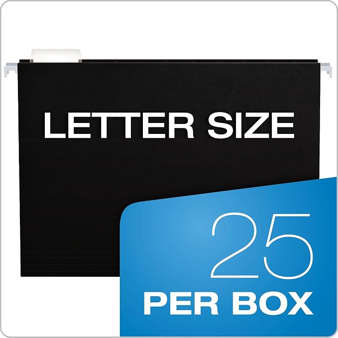 Pendaflex Recycled Hanging Folders, Letter Size, Black, 1/5 Cut, 25/BX (81605) (Pack of 10)