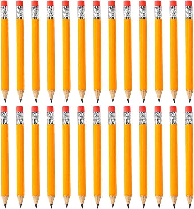 100pcs Wooden Hb Pencils with Top Erasers 10cm Yellow Wood Sketching Writing Pencils for Primary School Students Birthday Party Goodie Bag and Homeschool Supplies