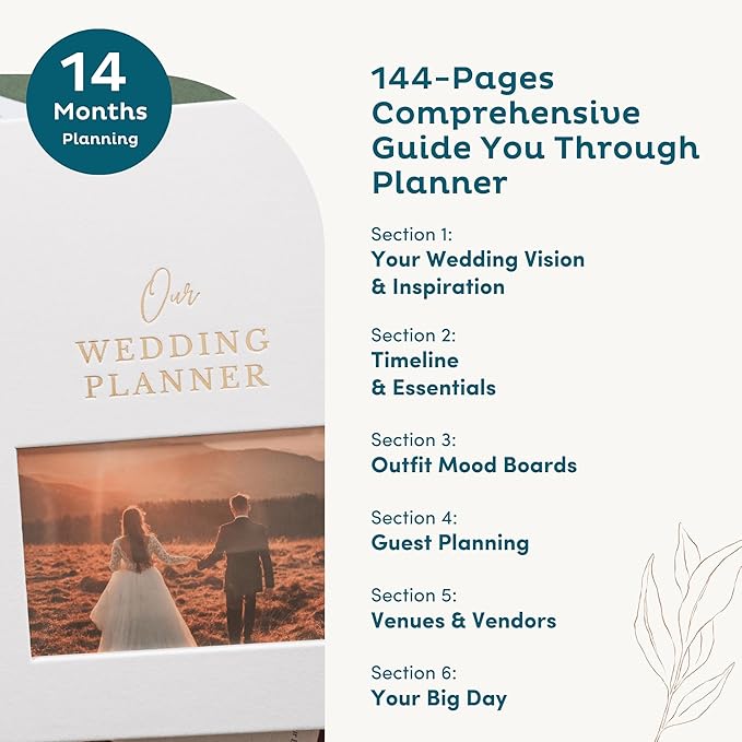 Timeless Premium Linen Wedding Planner Book and Organizer – Wedding Planning Book, Comprehensive Keepsake & Countdown Binder, Perfect Engagement Gift for Women, Customizable Front Photo Window (Cream)