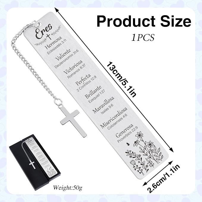 Spanish Christian Bookmarks Gifts - Inspirational Spanish Bible Verse Bookmark for Reading Women Religious Bible Accessories with Cross for Hispanic Friends Birthday Baptism Graduation Gift