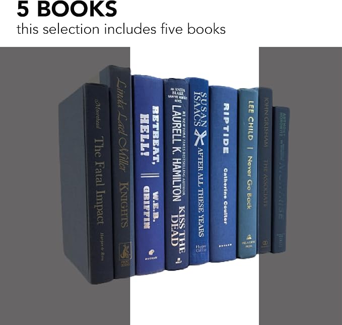 Decorative Accent for Home Decor – Real Books by Color® Interior Styling Piece for Bookshelf, Coffee Table, Design Display (Set of 5, Blue)