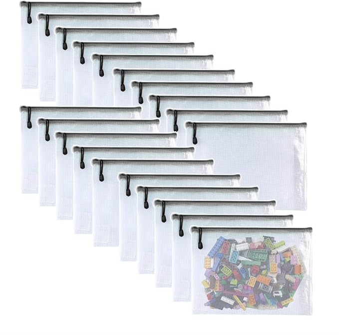 Oaimyy-20 Pcs-Mesh Zipper Pouch Document Folders Bag Zipper Zip File Folders,Puzzle Bags for Organizing Storage (Black, 6"x 8")