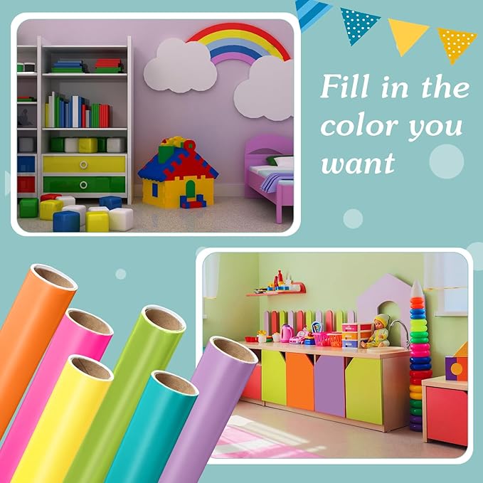 Skyygemm 6 Rolls Bulletin Board Paper Fade Resistant Colored Bulletin Board Paper Roll Bulk for Art Decor Drawing Craft Painting(4 x 8 ft,Neon)