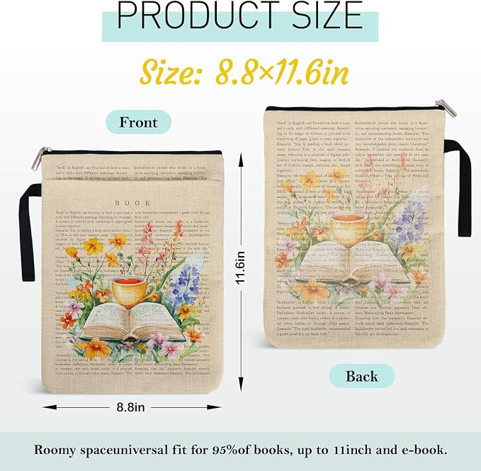 Vintage Book Wildflower Book Pouch for Paperbacks, Book Covers for Women Book Lovers Librarian Lovers Bookish Group Club, Reading Accessories for Reader Bookish, Graduation Birthday Book Sleeve Gifts