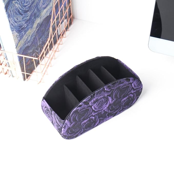 Remote Control Holder, PU Leather Remote Caddy Desktop Organizer with 5 Spacious Compartments for TV Remotes/Media Controllers/Office Supplies (1-3D Rose Purple