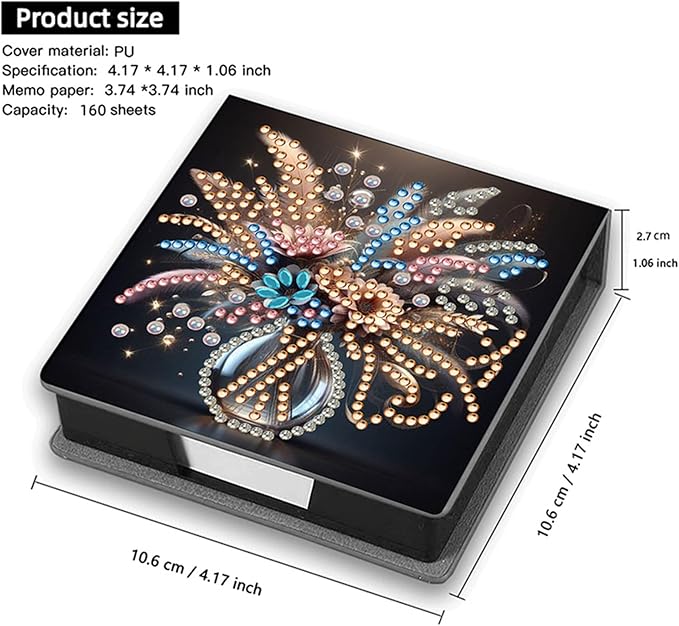 Vase Diamonds Painting Kit Note Box,Memo Paper Storage Box Diamond Art,Sticky Note Holder Diamond Art,Diamond Painting Memo Pad For Office Desk. (Vase)