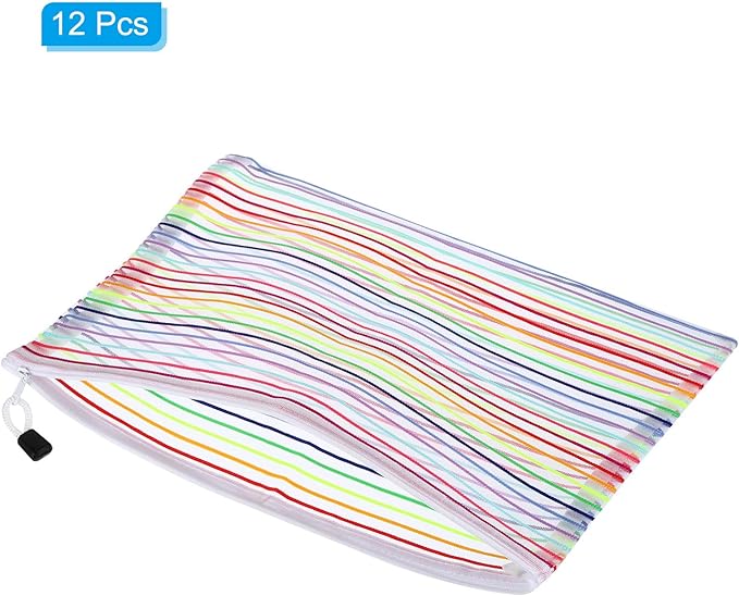 PATIKIL Mesh Zipper Pouch, 12 Pack Nylon A4 Size Pen Pencil Case Document Toiletry Cosmetic Makeup Zipper Travel Pouch Organizer for Office, White