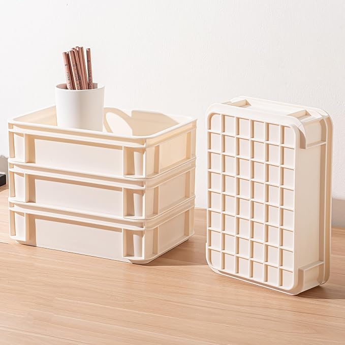 Large Desktop Organizer, Stackable Storage Box for Desk & Office Supplies Made from Durable, PP Plastic10.63''*7.4''*2.95''(Beige, 6Medium)