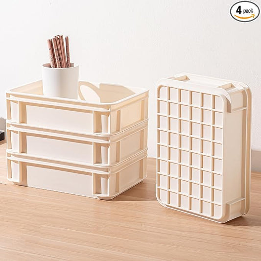 Extra-Large Stackable Storage Bin with Open Top for Quick Access! Heavy-Duty Desktop Organizer for Office, Living Room, & Bathroom.10.63''*7.4''* 2.95''(Beige, 4Medium)