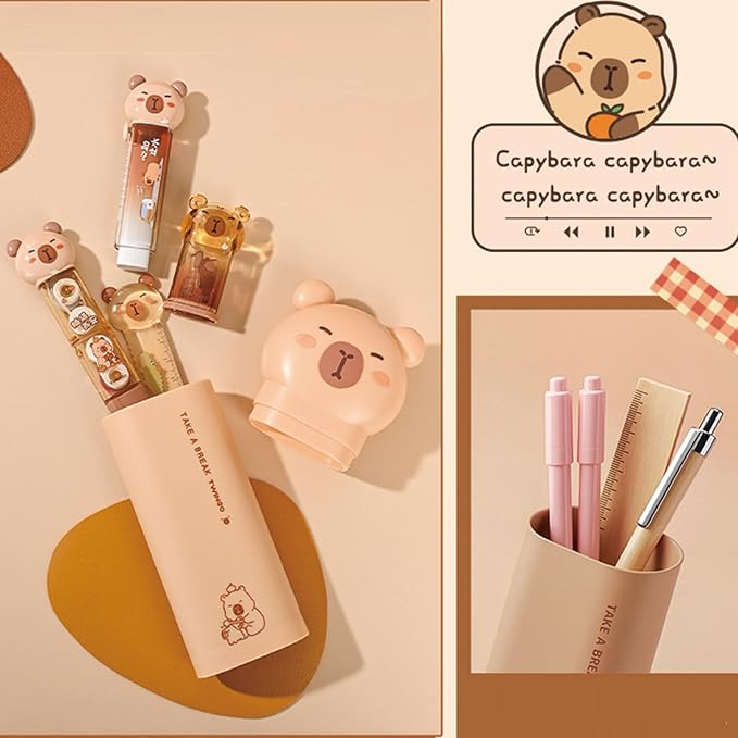 MOZXIRZ 5 Pcs Cute Capybara Stationery Set Cartoon School Supplies Kawaii Office Supplies Including Eraser Pencil Sharpener Ruler Correction Tape Glue Cute Stationery Kit (5Pcs Capybara-1)