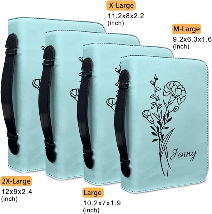 Personalized Bible Cover with Birth Flower, Custom Bible Cover Case for Women Girls, Large Capacity Scripture Bag with Handle