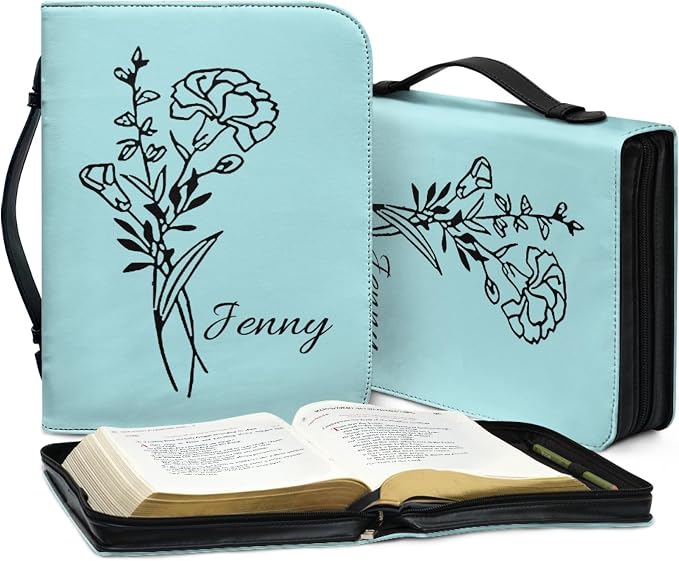 Personalized Bible Cover with Birth Flower, Custom Bible Cover Case for Women Girls, Large Capacity Scripture Bag with Handle