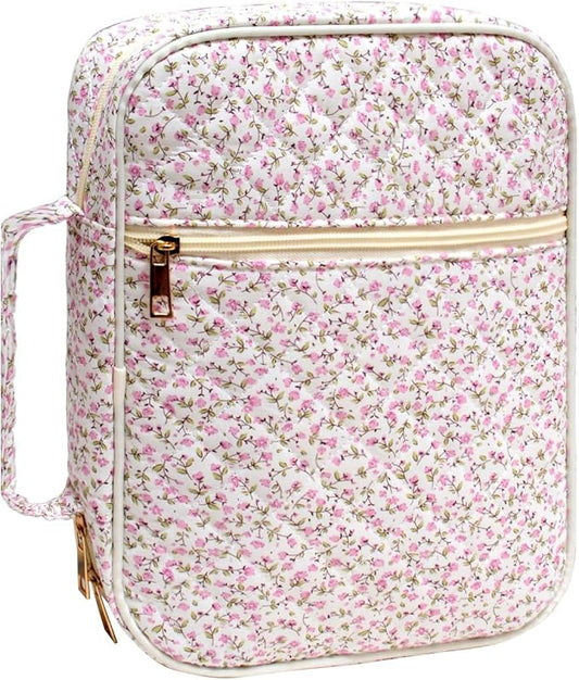 Floral Bible Cover Case for Women, Aesthetic Large Carrying Case, Quilted Bible Tote Bag Organizer Study Supplies