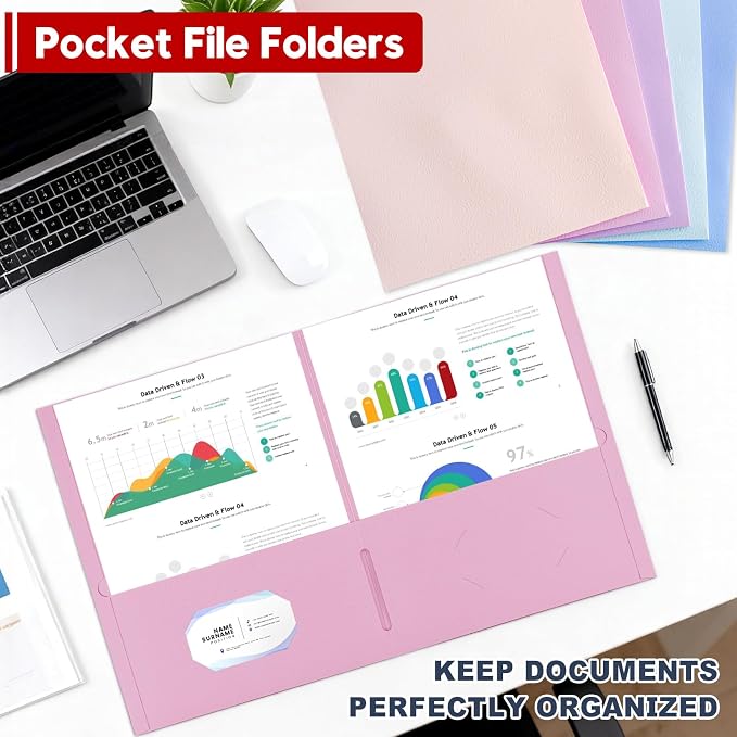 125 Pack Bulk Two Pocket Folders, Letter Size 8.5" x 11" Paper Folders with Business Card Slot, Assorted 5 Colors, Heavy Duty for Office, Law Firms, Accounting & Business Use