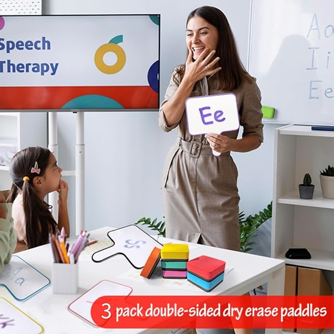 3 Pack Dry Erase Answer Paddles 10''x 8'' - Double Sided Handheld Mini Whiteboards with 3 Colorful Erasers Voting Auction Boards Small Writing Board for Office Classroom Teacher Supplies and Games