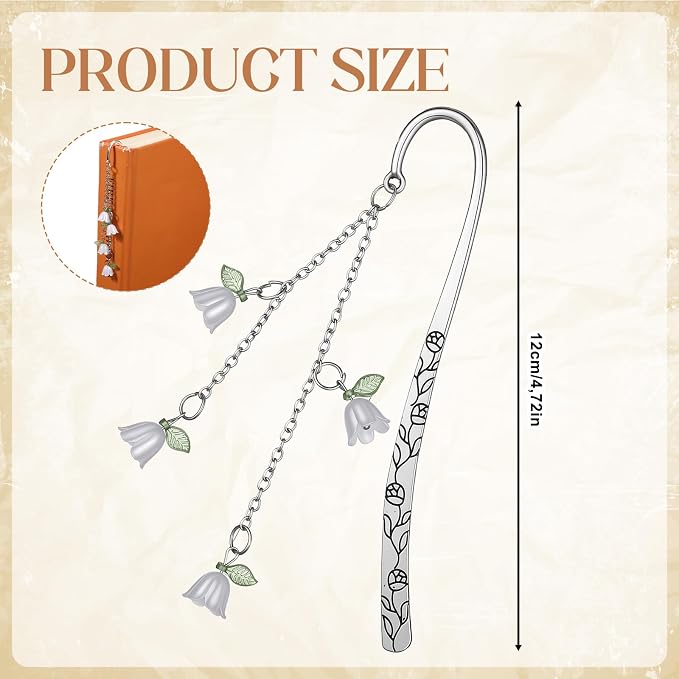 Gjinxi Bookmarks for Women Reading, Cute Lily Floral Book Page Marks Metal Reading Gifts with Pendants for Book Lovers Student Teacher Readers Friends Club Retirement Birthday Valentines Mothers Day