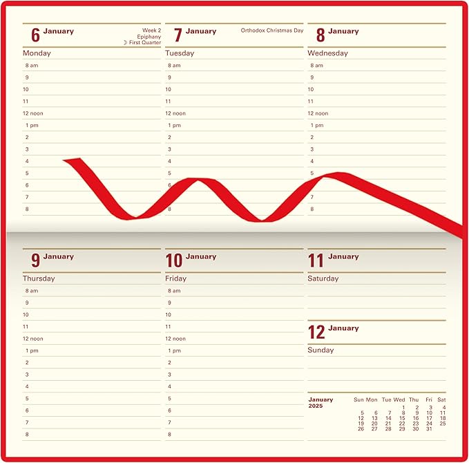Letts of London Belgravia 2025 Weekly/Monthly Appointment Book and Planner, 12 Months, January to December, Horizontal, Slim Size, 6.625" x 3.25", English, Red (C33SRD-25)