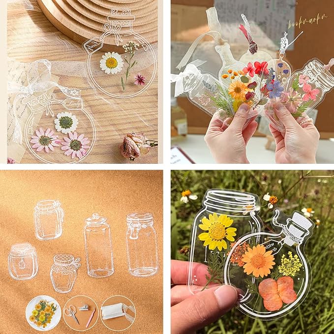 40Pcs Large Size DIY Bookmarks, Kaluofan Transparent Dried Flower Bookmarks, Handmade Dried Flower Bookmarks,Flower Bookmarks Maker, Handmade DIY Transparent Beautiful Flower Page BP30
