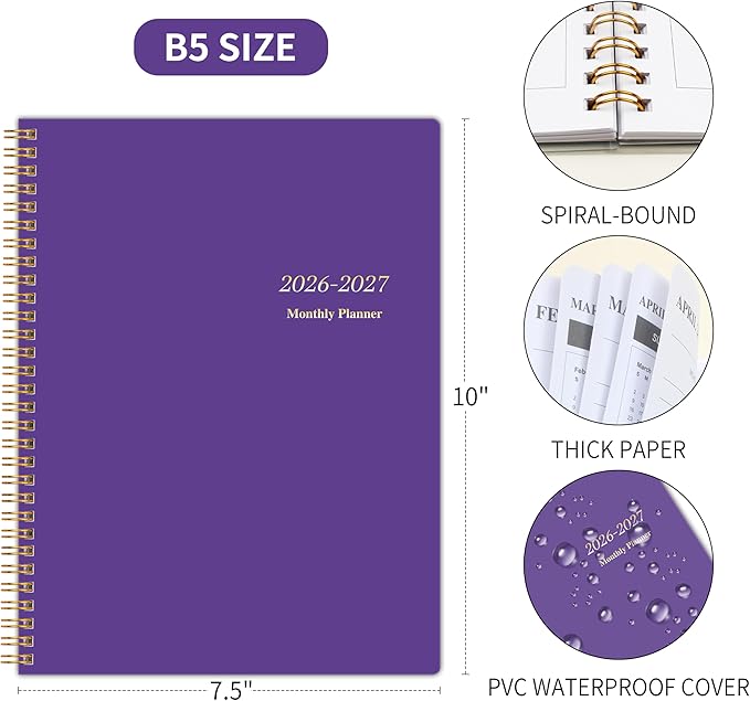 2026-2027 Monthly Planner, Calender Planner from Jan 2026 - Dec 2027, 24 Months for Planning with Habit Tracker, To-Do List, Goals,Summary ,7.5" x 10", Spiral Bindding for Personal Organizer and Office Supplies
