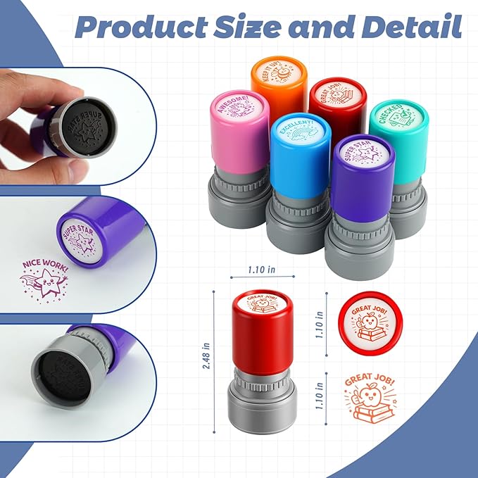 Teacher Stamps for Classroom, Teacher Appreciation Gifts, Self Inking Grading Stamps Set, Reward Stamps with Unicorn, Rainbow, Bee, Star, Classroom Essentials for Elementary School & Homeschool (6Pcs)