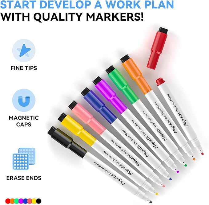 Dry Erase White Board, Cazeyoo Magnetic Desktop Whiteboard 11 x 14inch with Stand, 8 Markers, 4 Magnets and 1 Eraser, Portable Double-Sided White Board for Kids Drawing, Office, Home, School