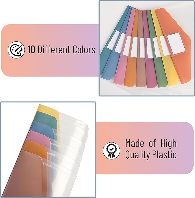 Mr. Pen- Clear Plastic Envelopes File Folders, 30 Pack, A4, Letter Size, Colorful Flaps, Bulk Clear Folders for Documents Plastic Poly Envelopes with Label for School, Home, Work, Office, Organizer