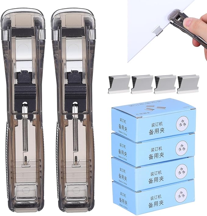 Creative Desktop Paper Stapler Set with 2 Black Office Staplers and 200pcs Refill Staples, Manual Document Binding Tool for Home and Office Filing Organization