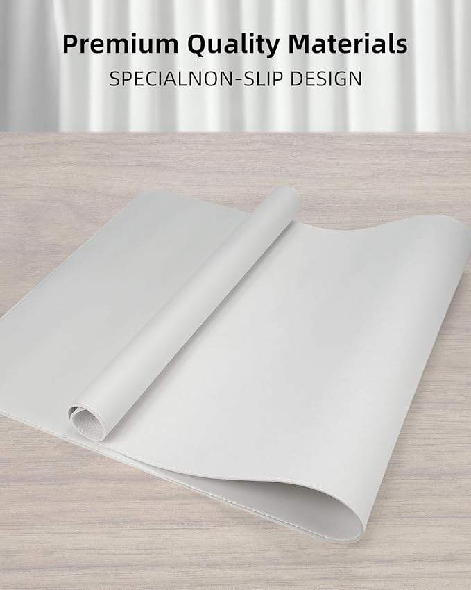 AFIING Desk Pad Protector 23.6" x 13.7" - Non-Slip Waterproof PU Leather Desk Mat for Mouse, Keyboard, Laptop, Office and Home Workspace (Ivory White)