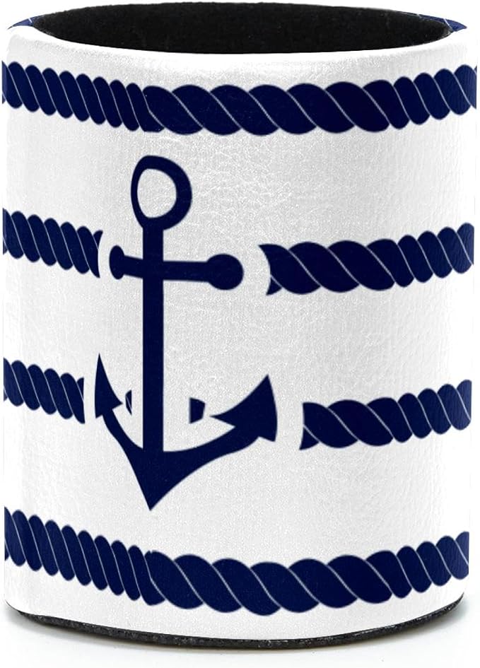 Round Pencil Holder for Desk, Blue Stripe Anchor Ocean Large Pencil Pen Cup, Desk Accessories & Workspace Desk Organizer for Home, School, Office