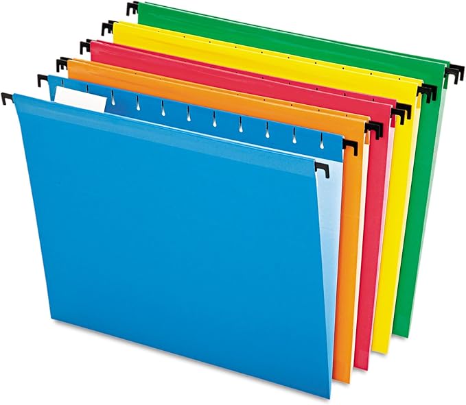 Pendaflex SureHook Reinforced Hanging Folders, Letter Size, Assorted Colors, 1/5 Cut, 20/BX (6152 1/5 Asst)