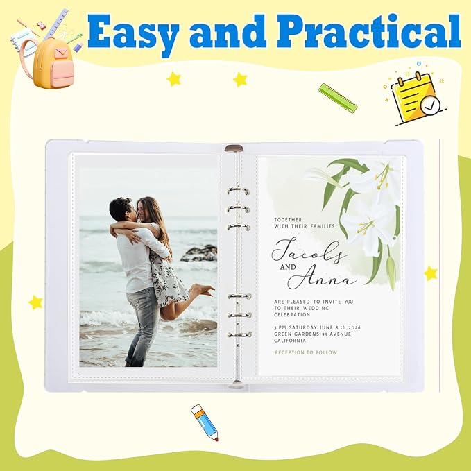 5" x 8" Clear Photo Sleeves for 6 Ring Binder, Index Card Storage, 50 Pcs Double-Sided Archival Photo Page Protectors, Top Loading Photo Sheet Protector for Photos, Postcards, Seed Packets