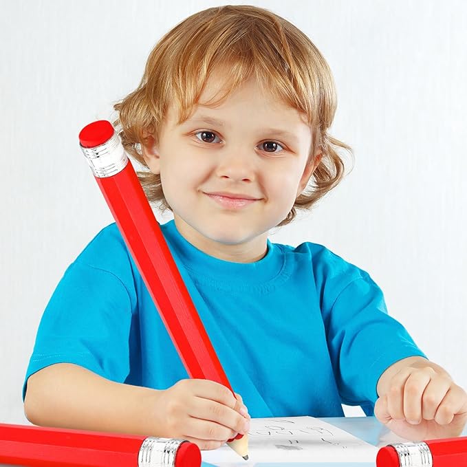 16 Inch Wooden Large Jumbo Pencils Giant Big Funny Wood Pencil with Cap and Eraser Fun Novelty Gifts for Kids School Kindergarten Home Office Prop Supplies(Red)