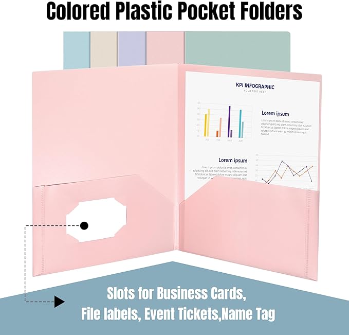 GNL Plastic Folders with Pockets, Pack of 10, Muted Pastel Colors, Heavy Duty 2 Pocket File Folders Letter Size, Pocket Folders for School, Home, and Office