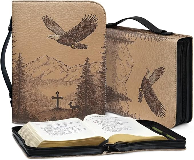 PU Leather Bible Cover for Men Bible Tabs for Men,Bible Cover Case Bible Niv,Bald Eagle Cross,Large