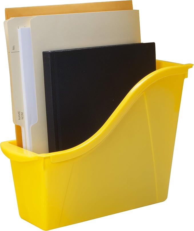 Storex Small Book Bin – Interlocking Plastic Organizer for Home, Office and Classroom, Yellow, 6-Pack (71112C06C)