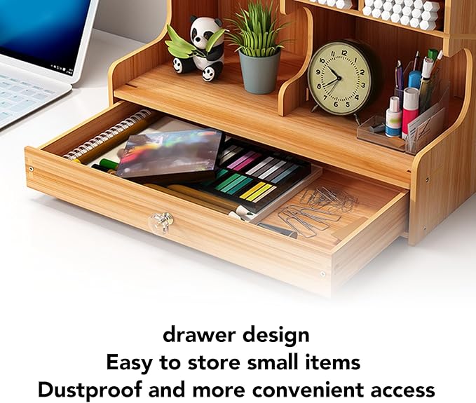 TOPINCN Wooden Office Desk Organizer for Desktop, Multi Functional Pencil Pen Holder Caddy Countertop Stationery Storage Box, Easy Assembly Home Office Art Supplies Table Organizer