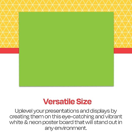 School Smart Poster Board Paper, White and Assorted Neon Colors, 12 pt Thick, For Posters, Signs, Crafts, Displays, Classroom Projects, 11 x 14 Inches, 50 Pack