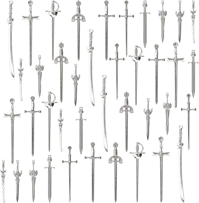 10 Styles Antique Swords Bookmark Set - 40 Pieces, Knife Charms, Keychain Pendants for Book Lovers DIY Bookmarks, Necklace, Bracelets