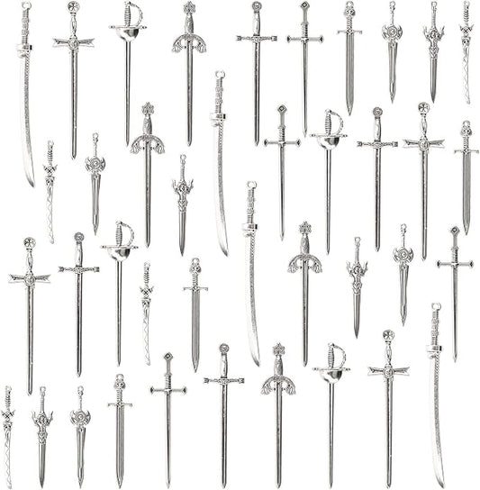 10 Styles Antique Swords Bookmark Set - 40 Pieces, Knife Charms, Keychain Pendants for Book Lovers DIY Bookmarks, Necklace, Bracelets