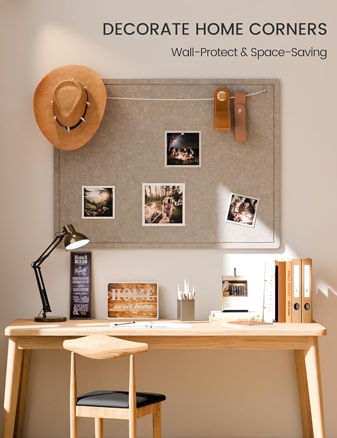 Fluxnara Bulletin Board,Cork Board Alternative with Safe Removable Adhesive Tabs, Foldable Felt Pin Board for Home Office, Classroom, Bedroom,Entryway for Walls (Taupe, 47.2 x 35.4 inches)