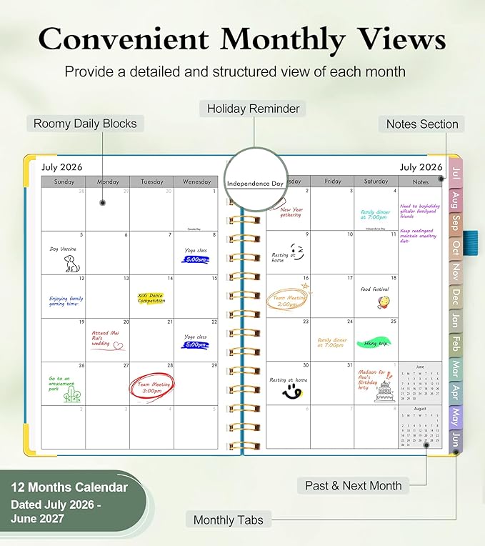 Academic Planner 2026-2027, Hardcover Weekly and Monthly Calendar Planner from July 2026 - June 2027, Daily Agenda Planners with Tabs, College School Organizer for Student Teacher, A4 (8.5" x 11"), Sky Blue