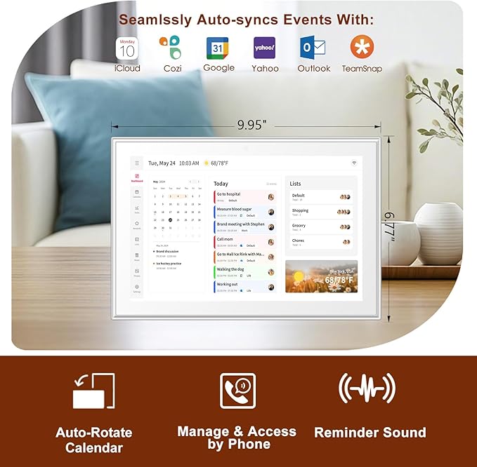 Whale Framely 10.1 Inch Digital Wall Calendar, Smart Family Schedule & Chore Chart, IPS FHD Touchscreen Wall Planner with Auto-Rotate, Wall Organizer, Gift for Women/Mom
