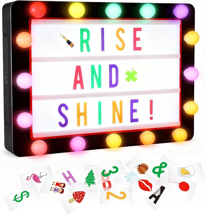 Cinema Light Box with 290 Letters,Icons, Stocking Stuffers Christmas Birthday Gifts Ideas for Teen Boys, DIY LED Sign Light Up Marquee Message Board for Home Office Cute Room Desk Decor(Black)