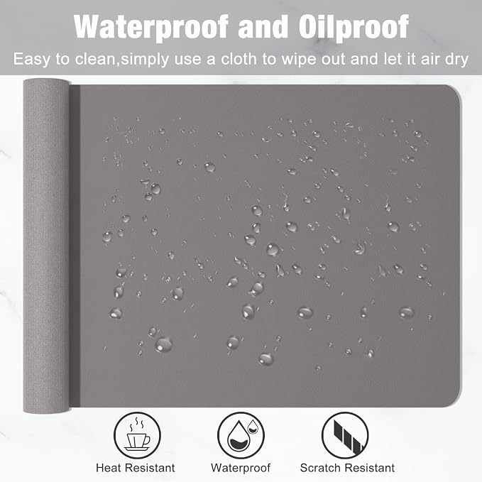 Desk Pad, 35.5" x 17" PU Leather Mat, XXL Extended Mouse Waterproof Blotter Protector, Ultra Thin Large Laptop Keyboard Non-Slip Writing Pad for Office Home, Light Gray
