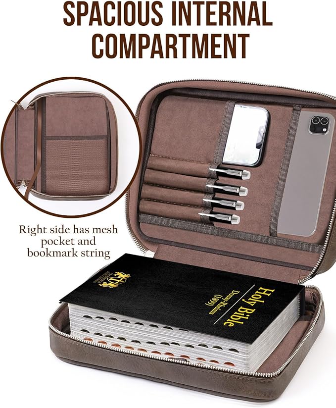 Bible Cover - Bible Case for Men with Durable Handle, Carrying Book Case Church Bag, Protective with Zippered Pocket, Ideal for Church and Prayer Meetings, Christian Gift for Men