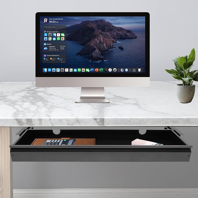 30 Inch Under Desk Mounted Sliding Pull-out Drawer Storage for Sit Stand Workstation Office(Applicable Table Thickness: 0.79in) Black