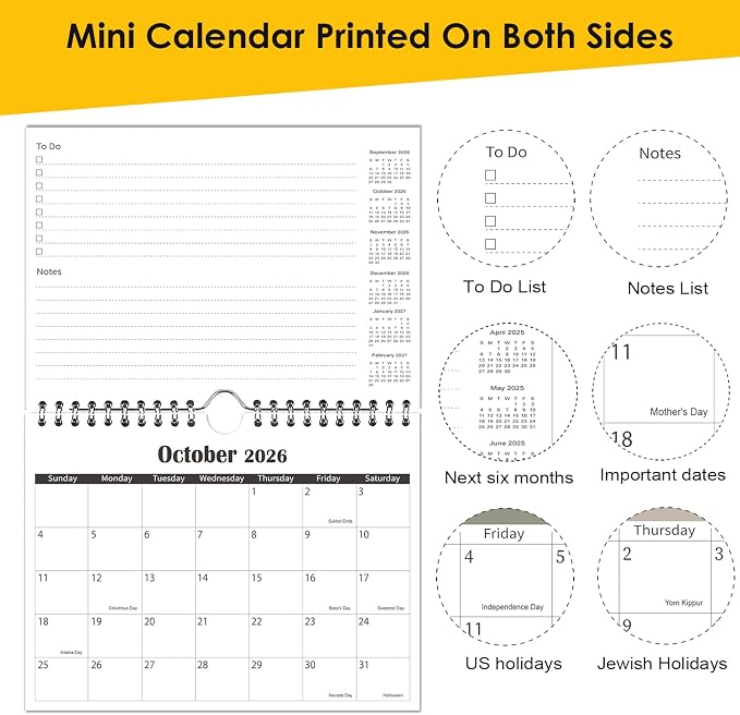 2026 Mini Calendar, 2026-2027 Small Calendar Runs from July 2026 until December 2027, 6.4''x8.5'', Small Wall Calendar for Desk, Kitchen, RVs, Bulletin Board or Fridge