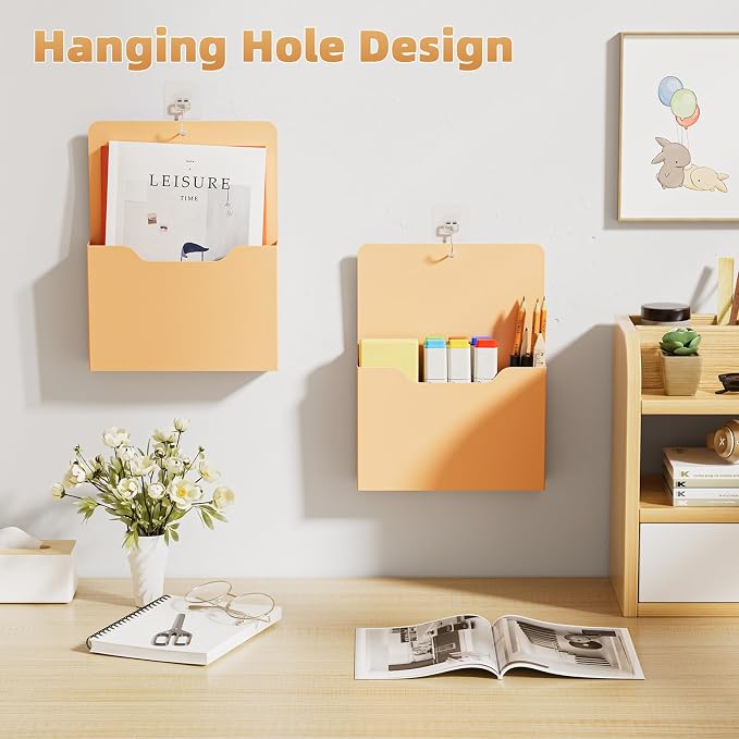 Magnetic File Holder - Magnetic Paper Holder, Pocket Organizer Office Supplies Storage Mail Organizer for Notebooks,Planners,Letter (Orange)