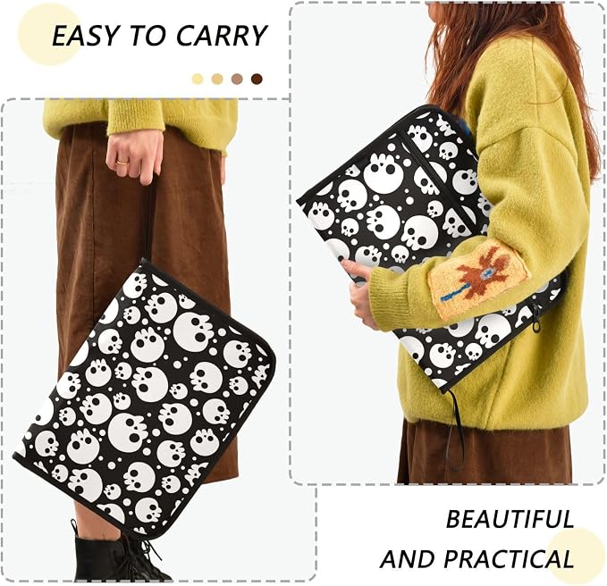 Skulls Black White 13 Pockets Expanding File Folder with Sticky Labels Accordion File Folder Document Organizer Letter Size A4 Papers Expandable File Keeper