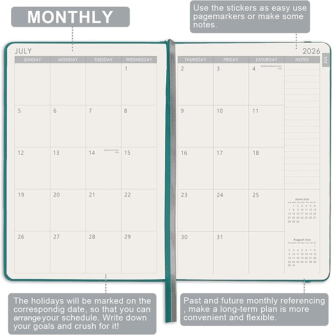Artfan 2026-2027 Planner - 2026-2027 Planner Weekly and Monthly, Jul. 2026 - Jun. 2027, 26-27 Leather Planners, 5.75" x 8.25" - Green